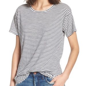 Madewell Blue and White Striped Crewneck Tshirt